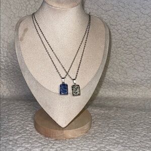 Double Pendant Necklace with Blue sodalite stone and Black Dalmatian Stone